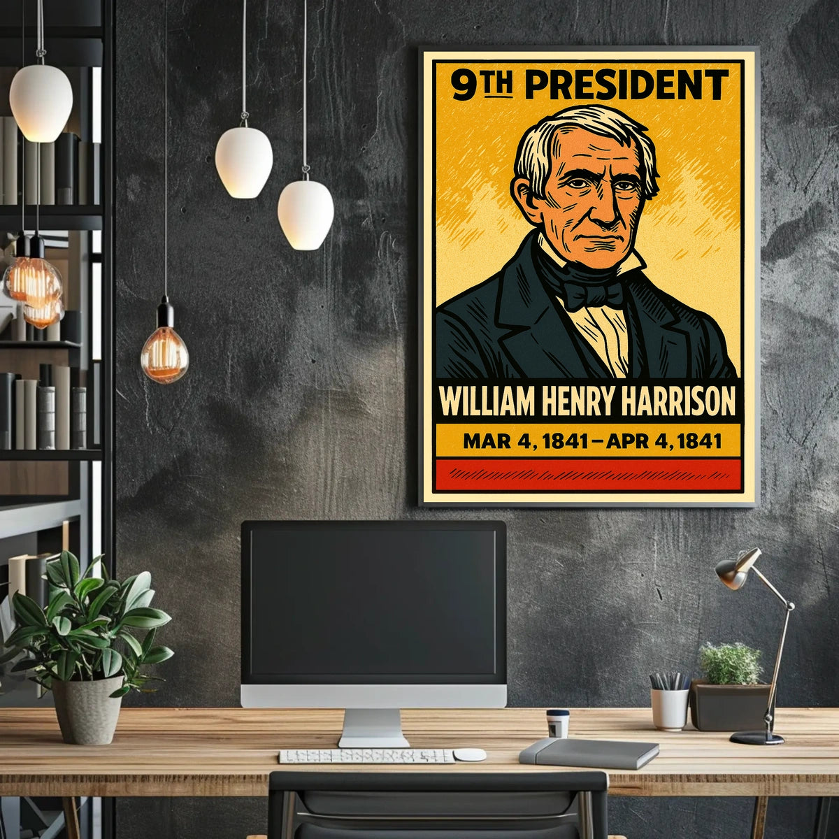 William Henry Harrison 9th President of the United States Inked Comic Style Poster