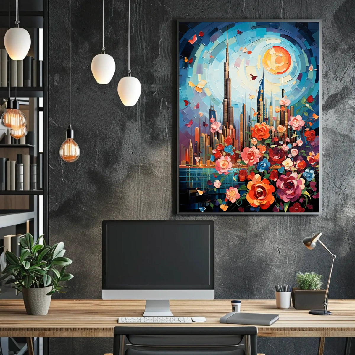 Dubai Skyline with Flowers Celebrates Urban or Cityscape Poster