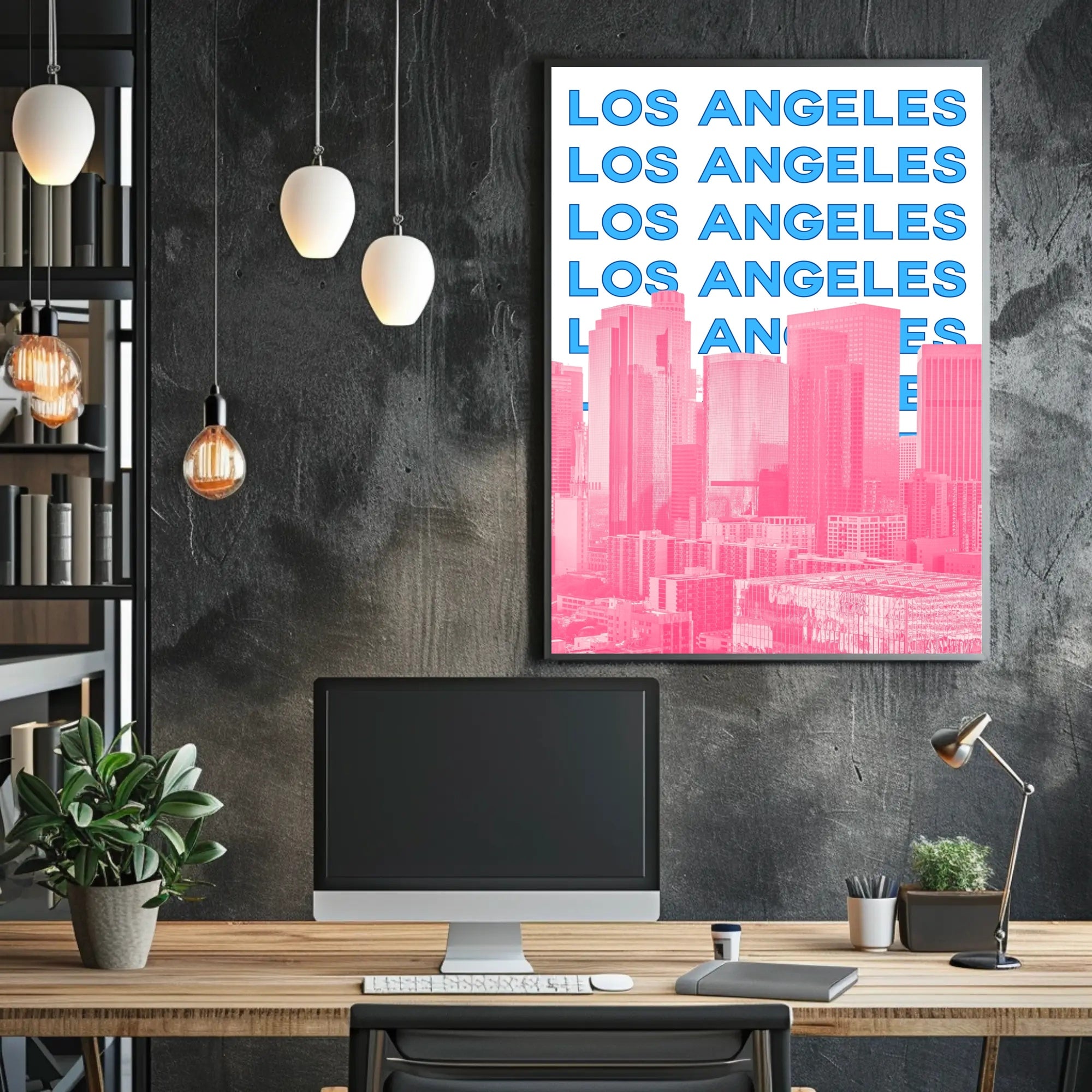 Los Angeles Skyline Repeated Text Dynamic Travel Poster PosterGoat