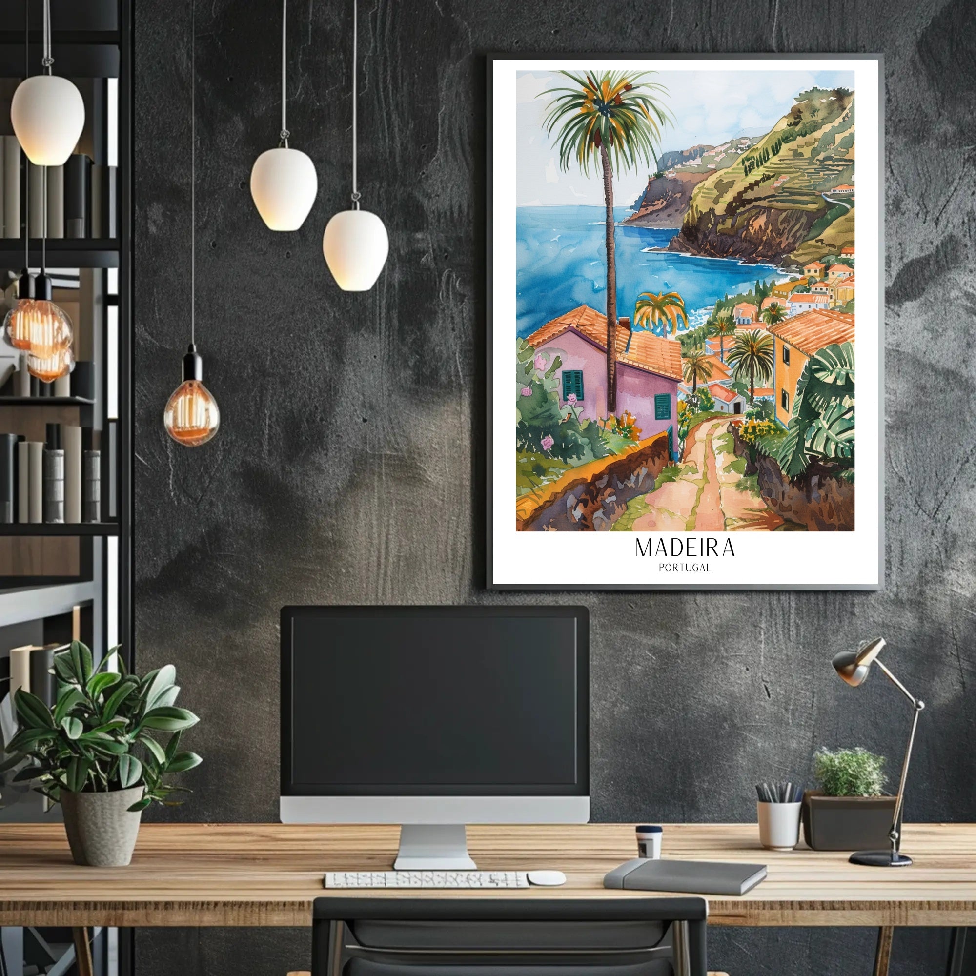 Madeira Coastal Landscape in Watercolor Travel Poster PosterGoat