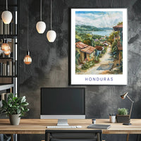 Scenic Honduran Village Watercolor Poster - Travel Poster PosterGoat