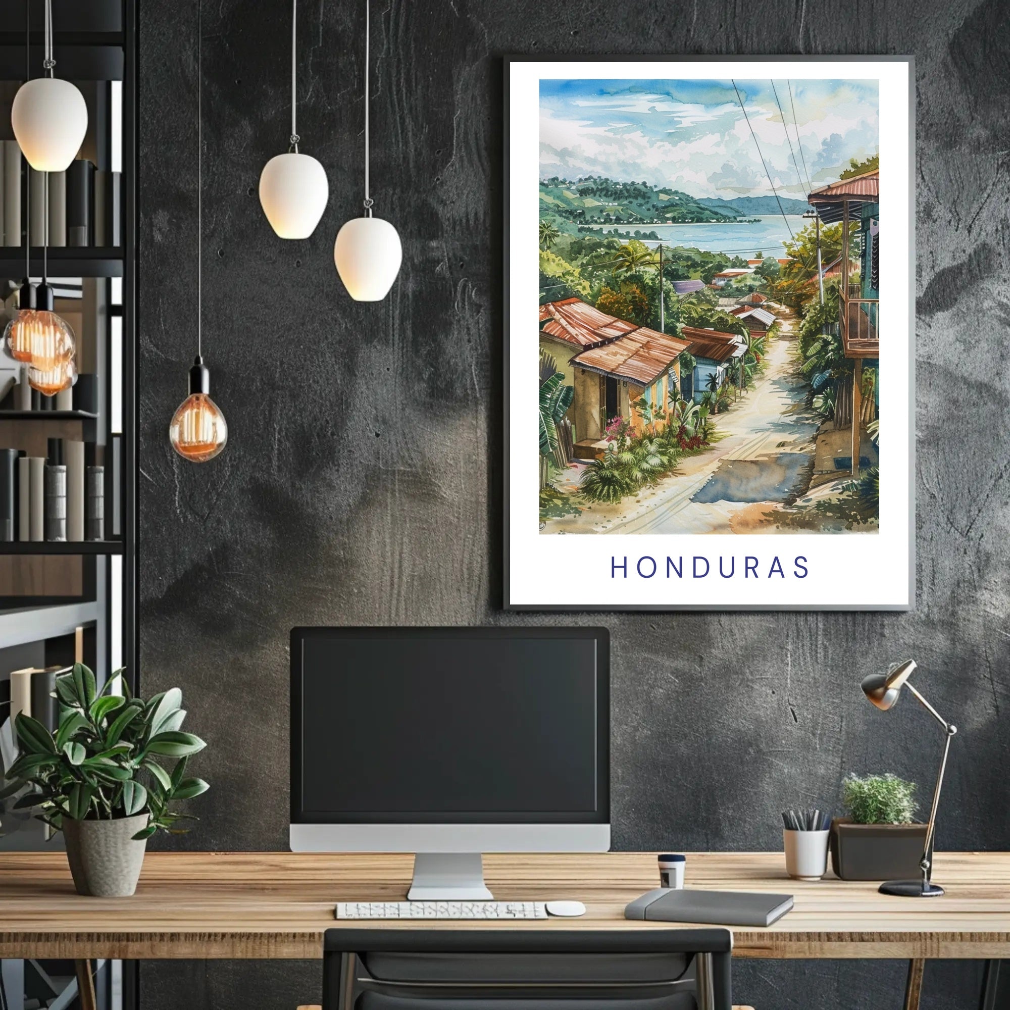 Scenic Honduran Village Watercolor Poster - Travel Poster PosterGoat