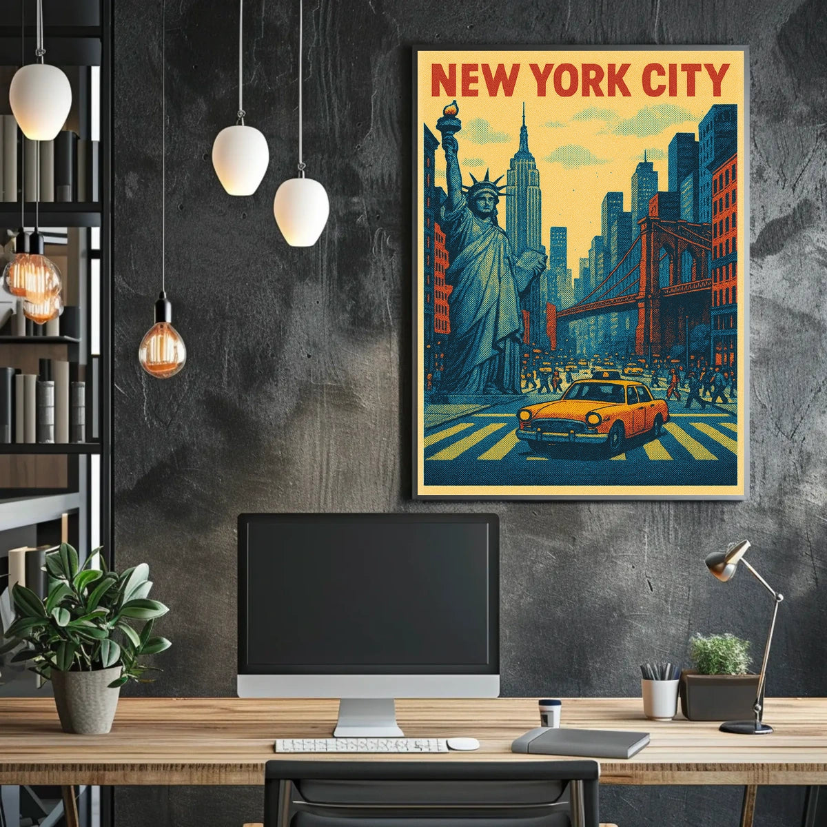 New York City Skyline Landmarks Poster Retro Wall Art
