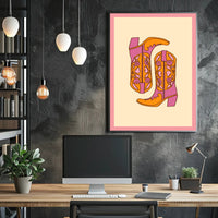 Stylized Cowboy Boots Retro Pop Culture Poster PosterGoat