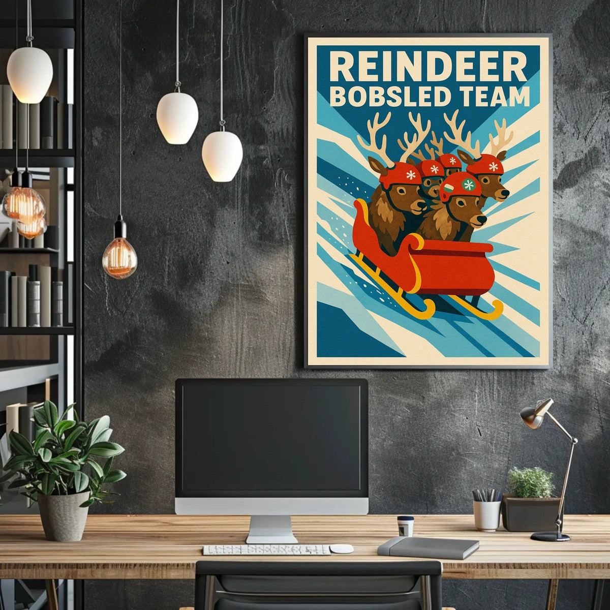 Reindeer Bobsled Team Poster