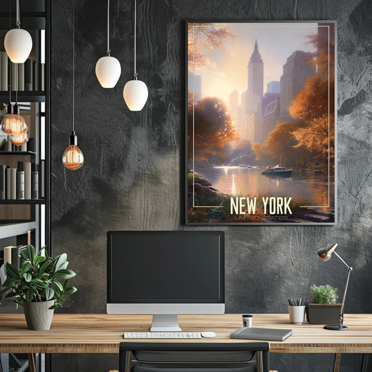 New York City Autumn Scene Poster Abstract Wall Art