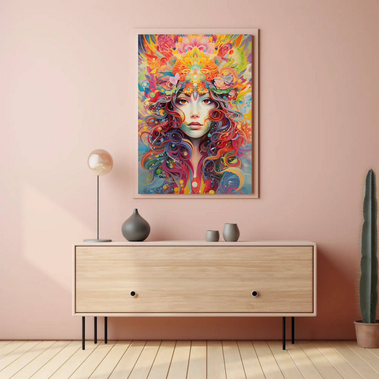 Psychedelic Woman Portrait Color Explosion Floral Surreal Travel Poster