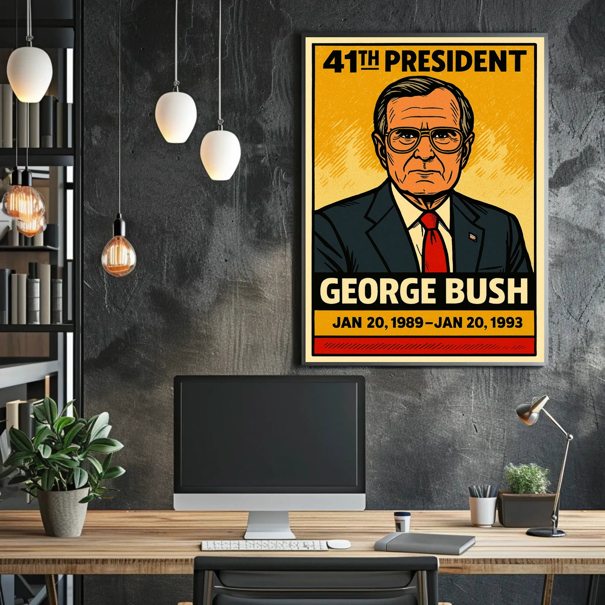George H. W. Bush 41st President of the United States Inked Comic Style Poster