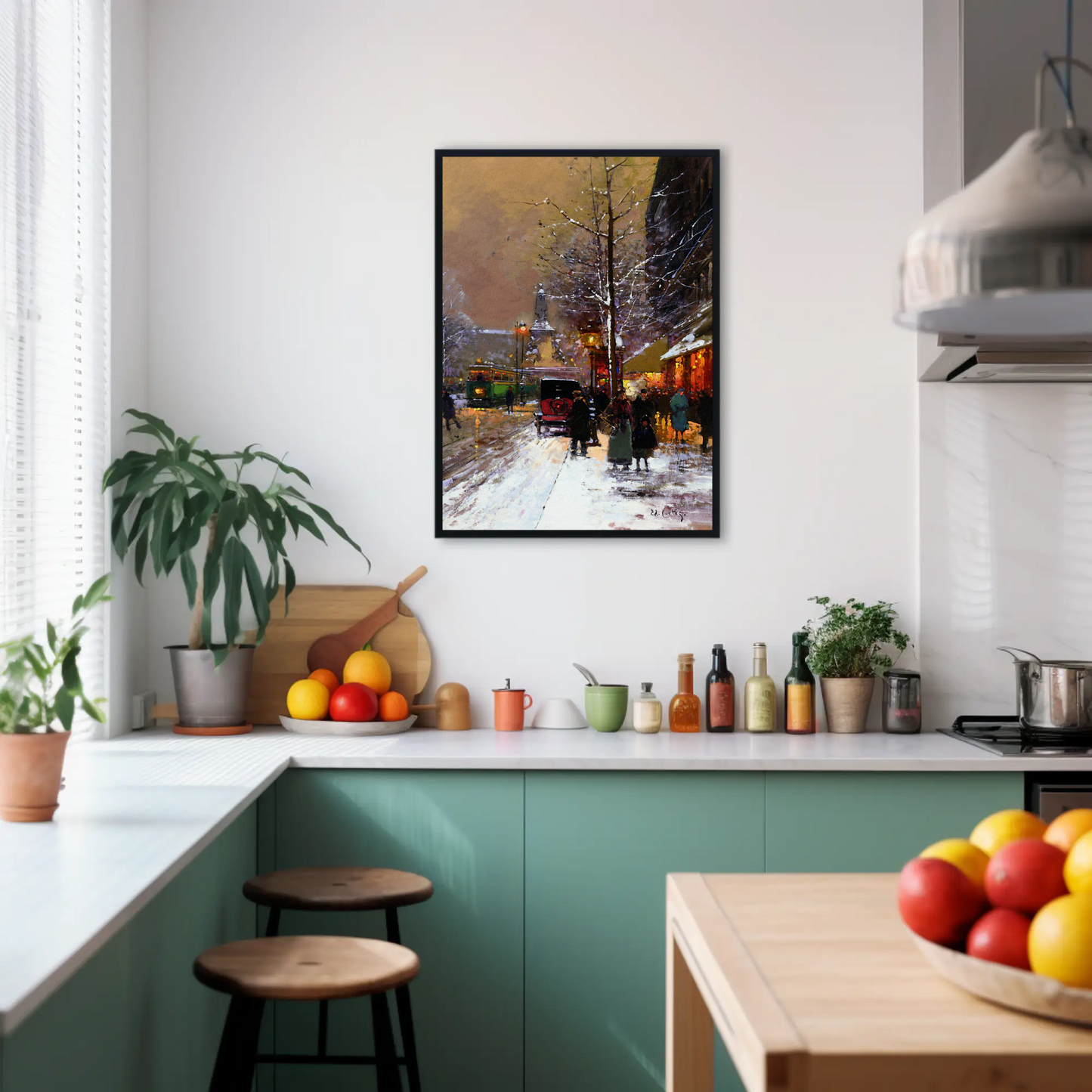 Paris Winter Street Scene – Snowy Evening