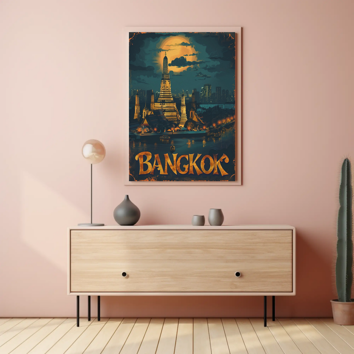 Bangkok Wat Arun Temple Nighttime Lights Travel Poster
