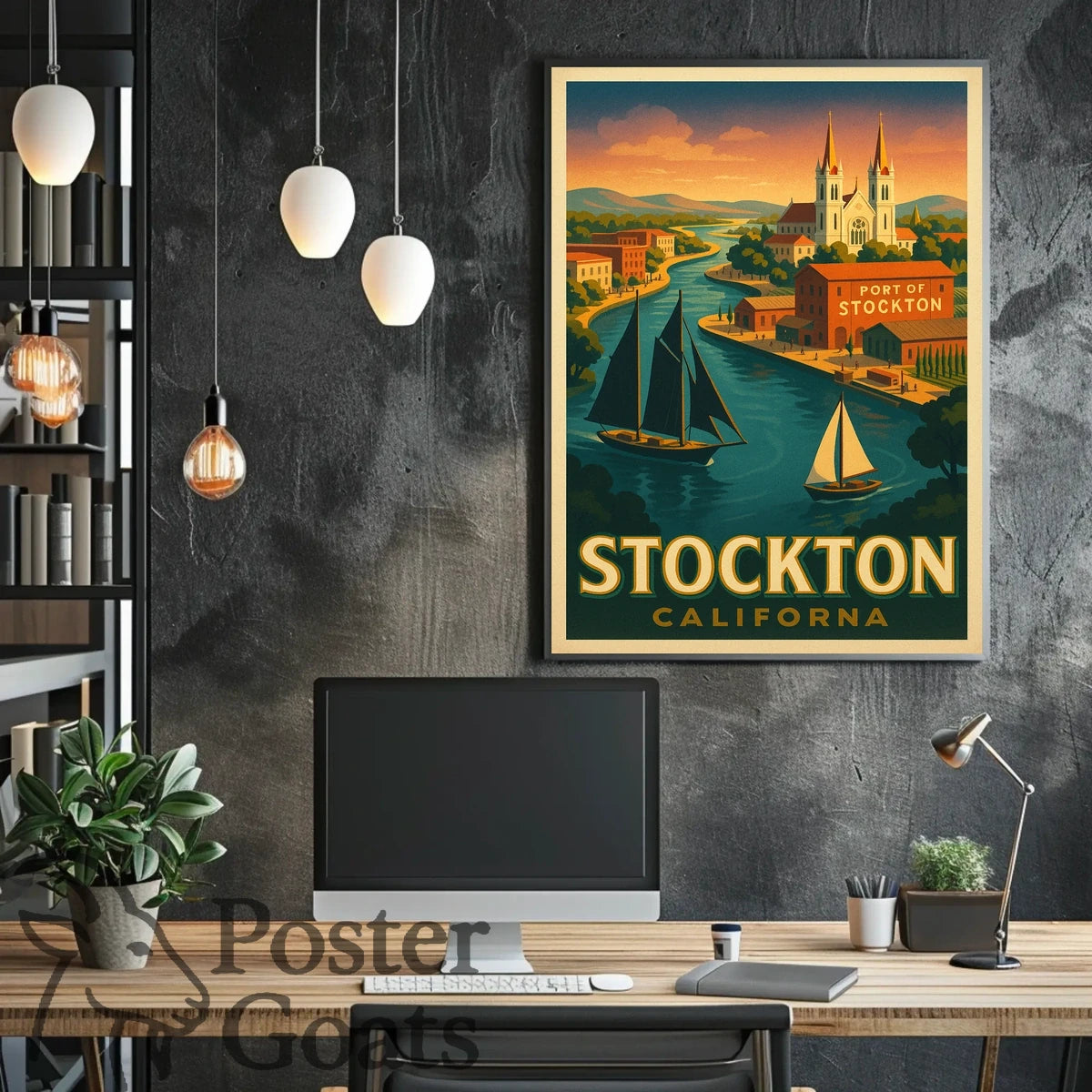 Port of Stockton Vintage Art Travel Poster