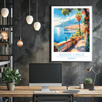 Monte Carlo Mediterranean View Vintage Travel Poster