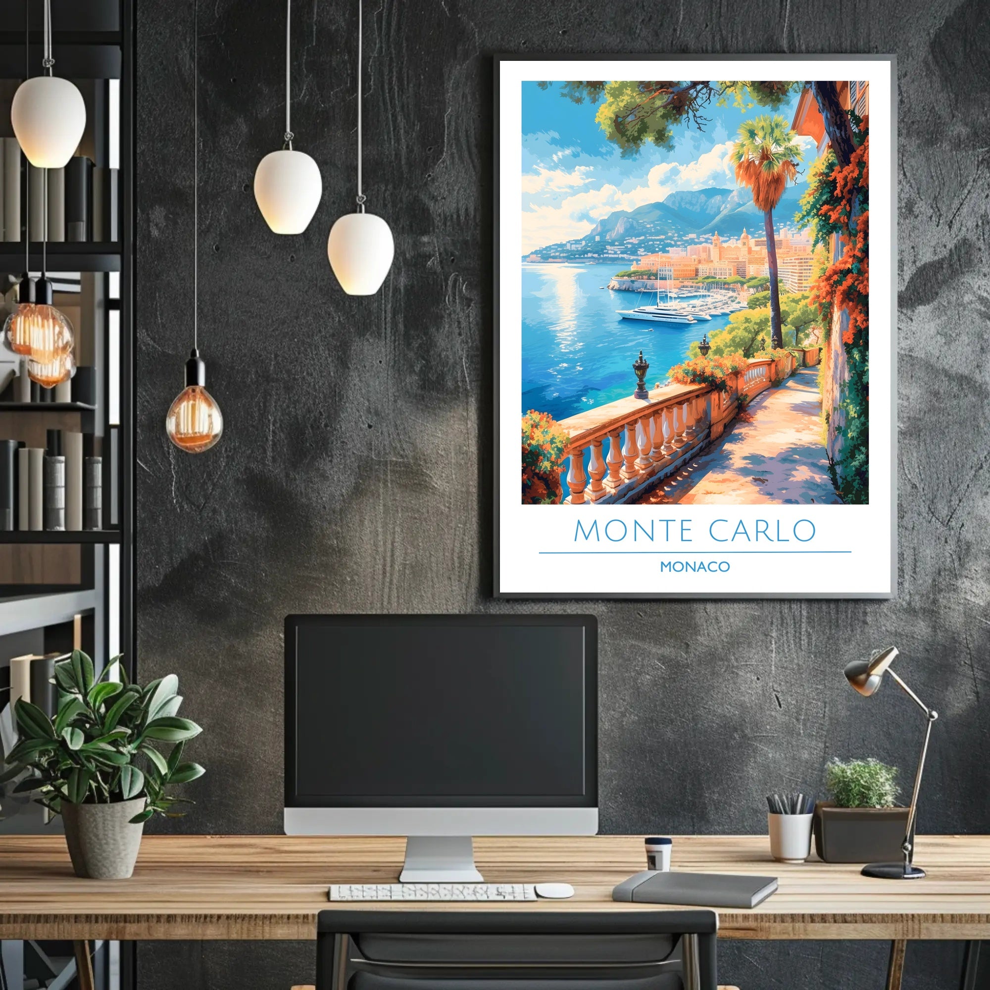 Monte Carlo Mediterranean View Vintage Travel Poster