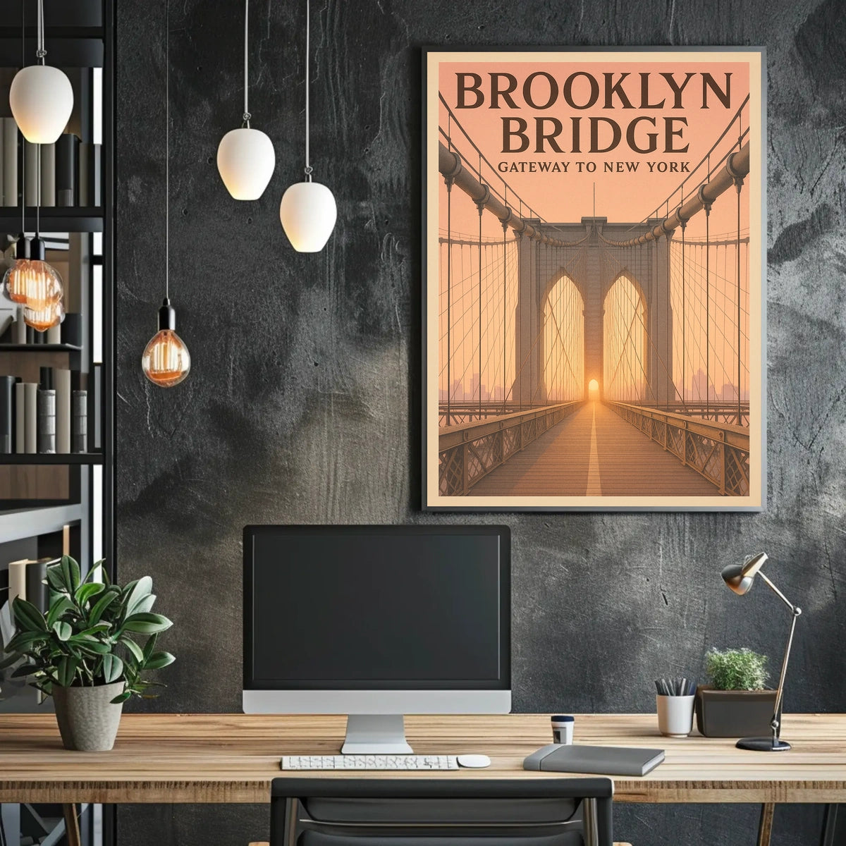 Brooklyn Bridge Sunrise Poster Vintage Travel Wall Art