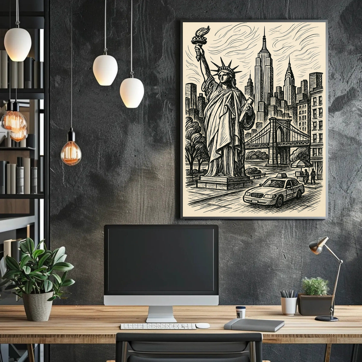 New York City Poster Vintage Monochrome Cityscape Wall Art