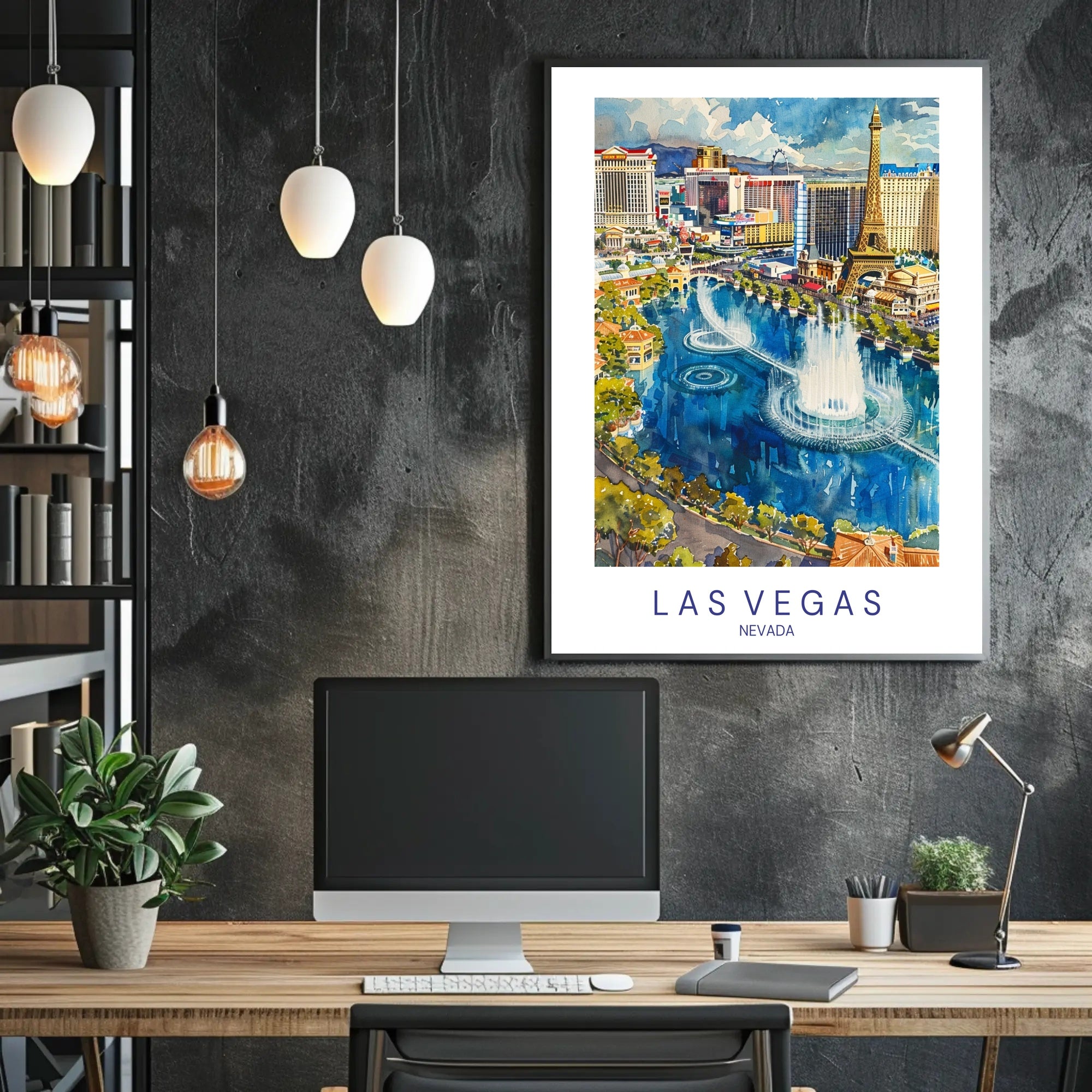 Las Vegas Cityscape Watercolor Illustration Travel Poster PosterGoat