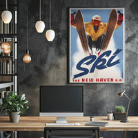 Vintage Ski Adventure: Energetic New Haven Railroad Sports Poster PosterGoat