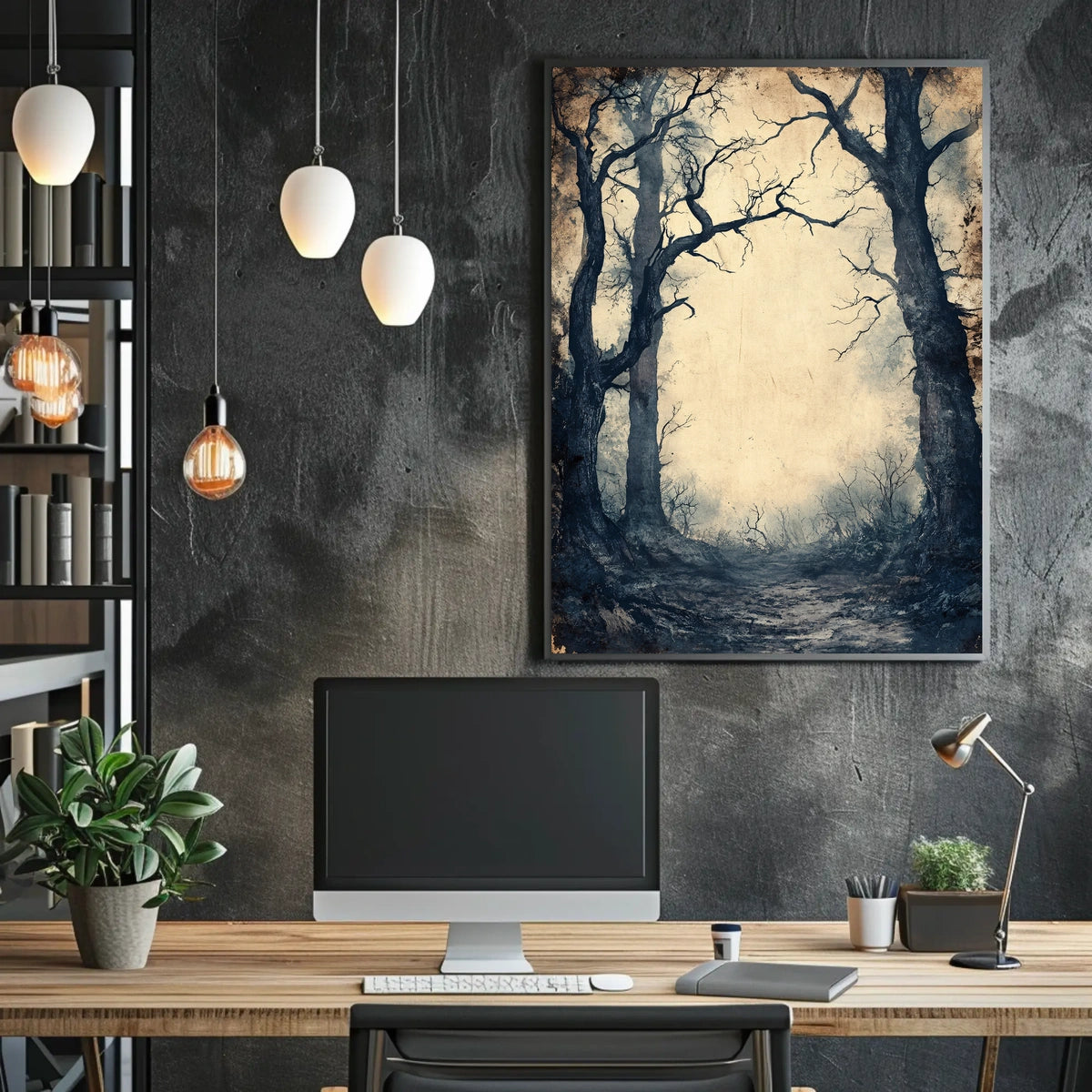 Haunting Pathway Forest Scene: Abstract Artistic Poster