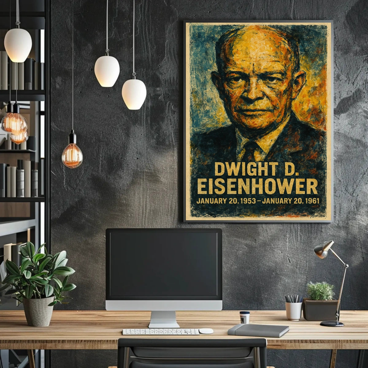Eisenhower Presidential Portrait Historical Impressionism Vintage Ads Patriotic Collector Poster