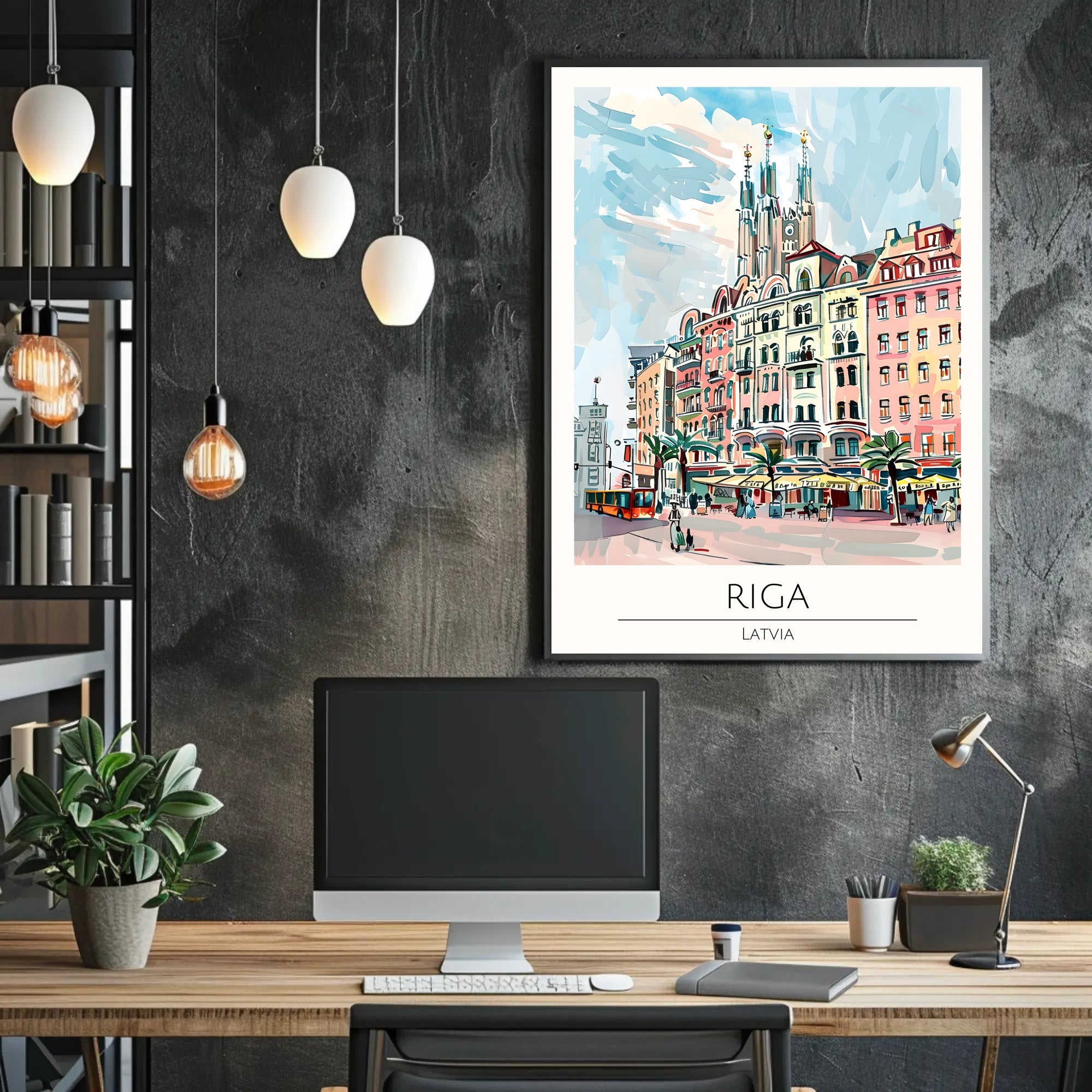 Riga Cityscape Illustration Poster PosterGoat