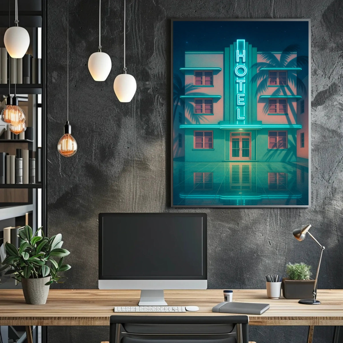 Neon Hotel Nightscape Poster