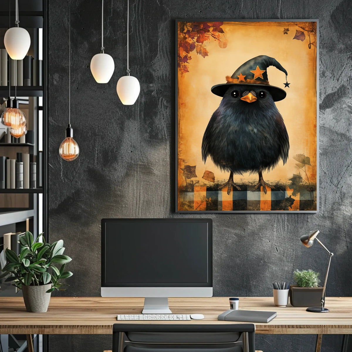 Black Bird Witch Halloween Autumn Whimsical Poster