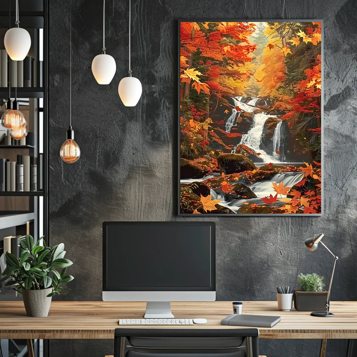 Autumn Waterfall Serenity Poster