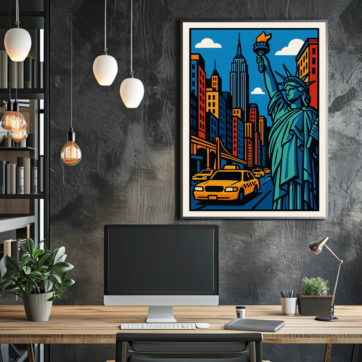 New York City Poster Modern Vibrant Urban Scene Wall Art