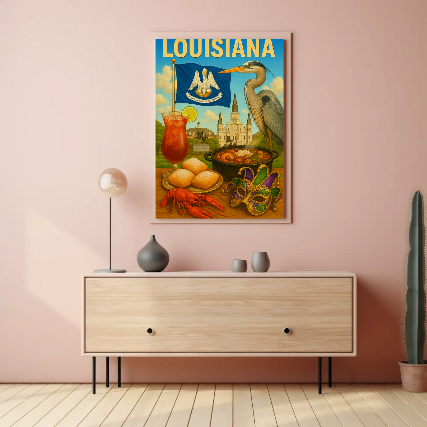 Louisiana Beignets Gator Mardi Gras Flag Food Travel Poster