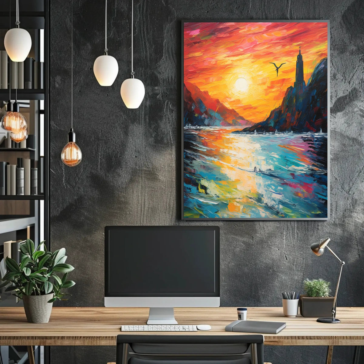 Serene Sunset Seascape: Impressionistic Artistic Poster