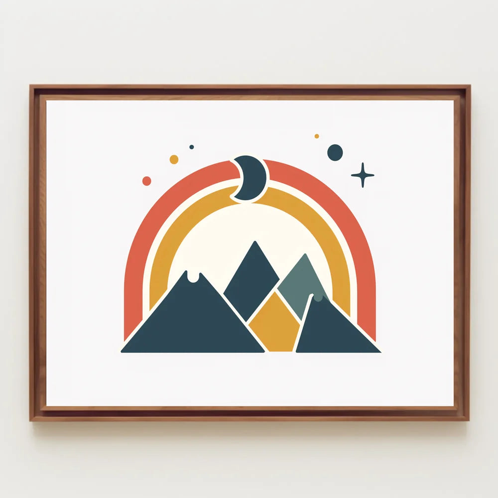 Mountain Landscape Minimalist Poster with Celestial Elements