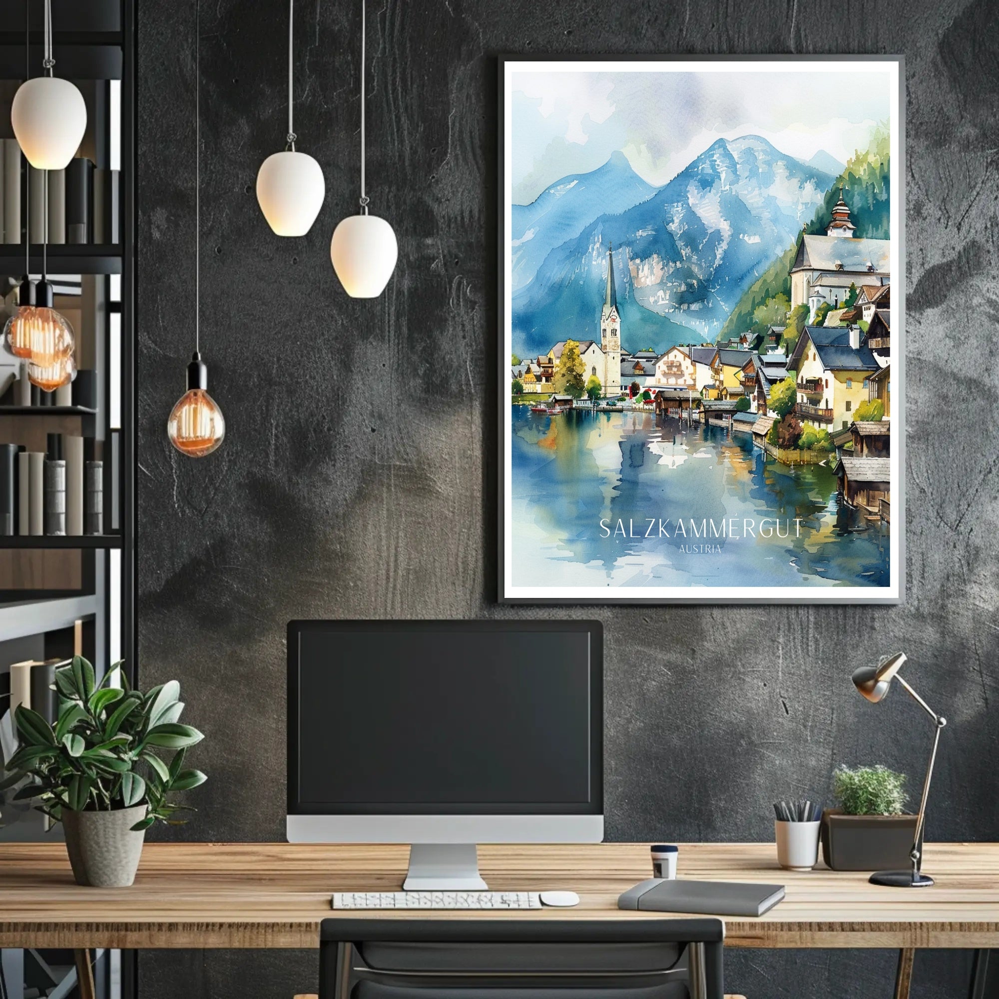 Serene Salzkammergut Austria Travel Watercolor Poster PosterGoat