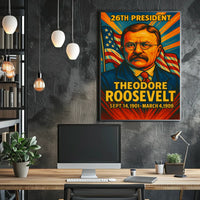 Theodore Roosevelt 26th President of the United States Colorful Comic Book Style Poster