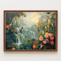 Vibrant Jungle Scene with Exotic Waterfalls Poster