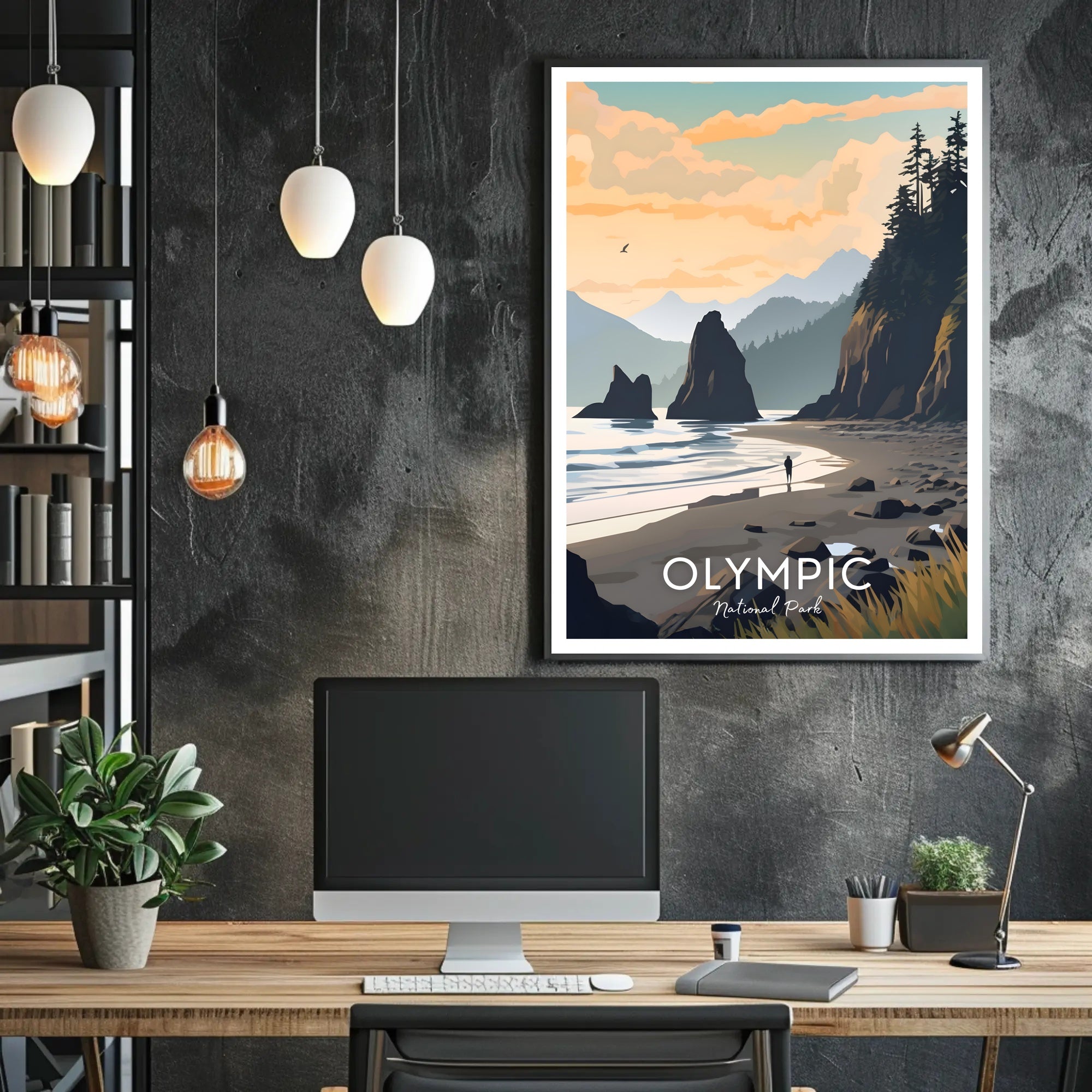Olympic National Park Poster Vintage Travel Wall Art