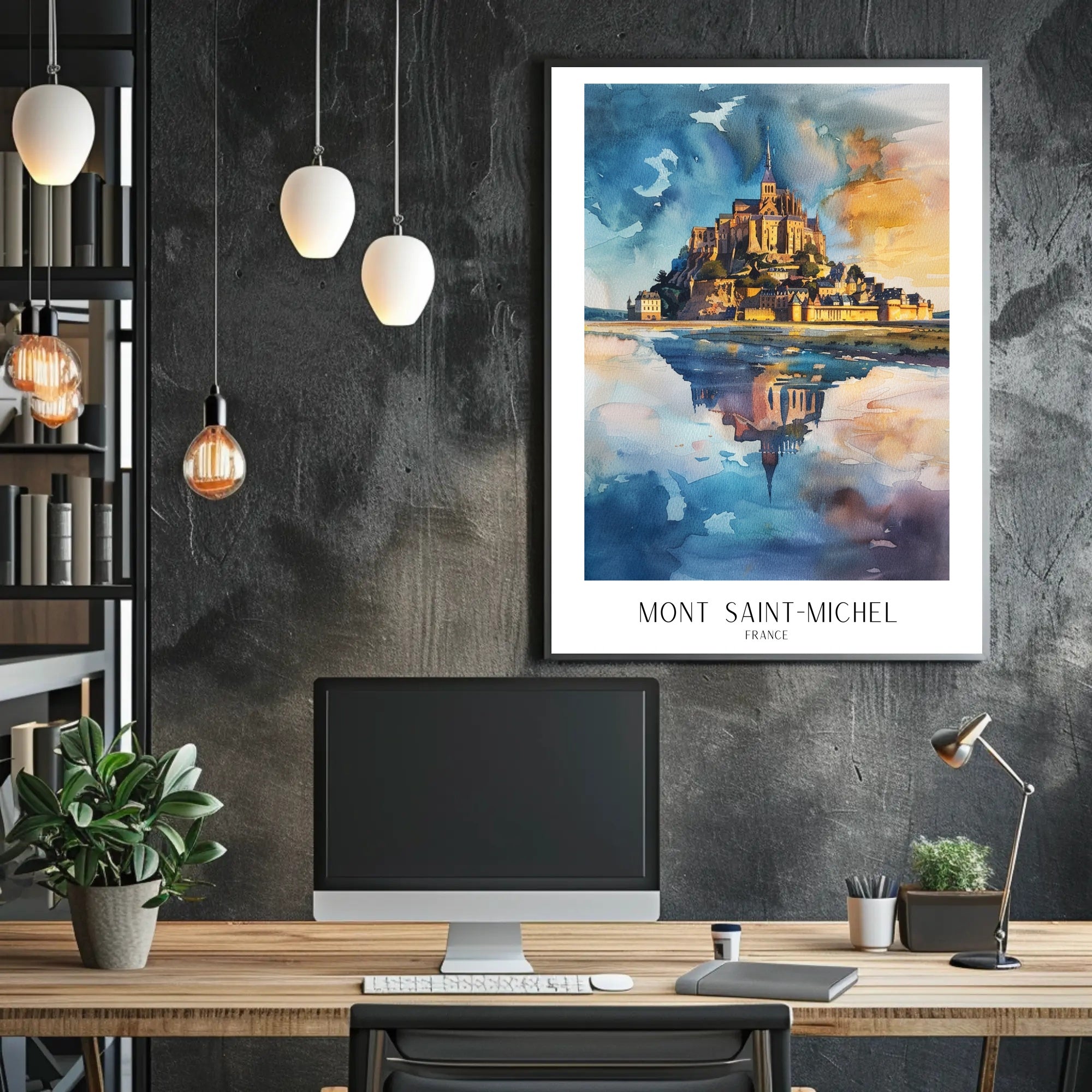 Mont Saint-Michel Painting: Vivid Watercolor Travel Poster PosterGoat