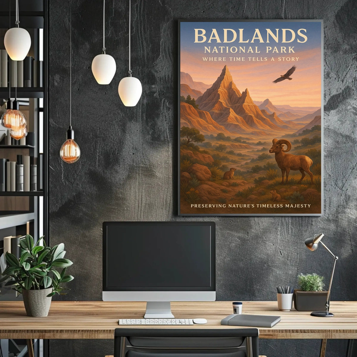 Badlands National Park Vintage Wildlife Art Poster