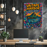 Vaitape Harbor Poster Bora Bora Colorful Travel Art