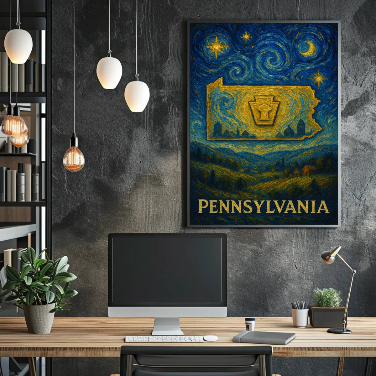 Artistic Pennsylvania Night Scene: Vintage Impressionistic Poster