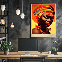 Vibrant Elegance: Woman with Colorful Headwrap and Bold Accessories Poster