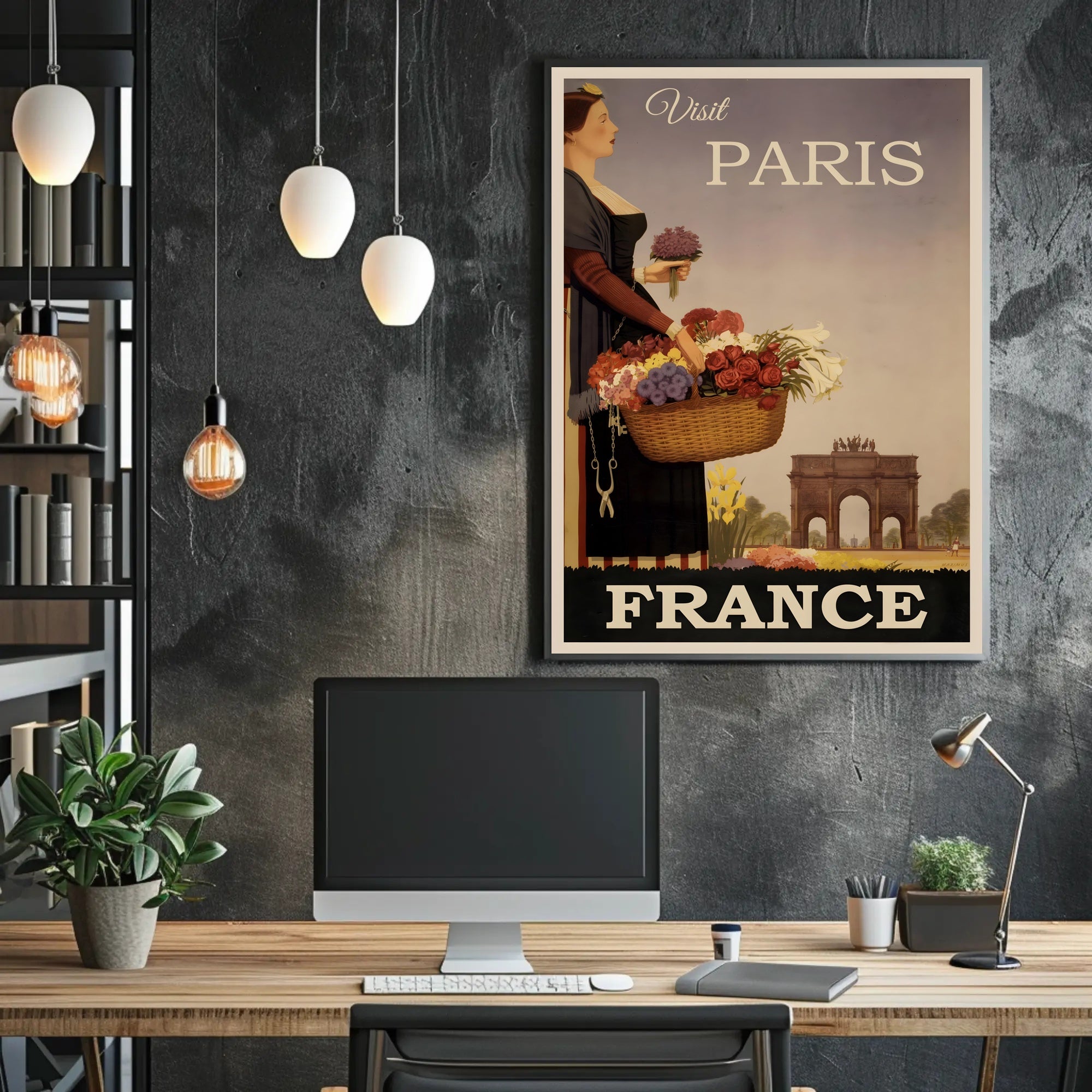 Vintage Paris Flower Girl Romance Travel Poster