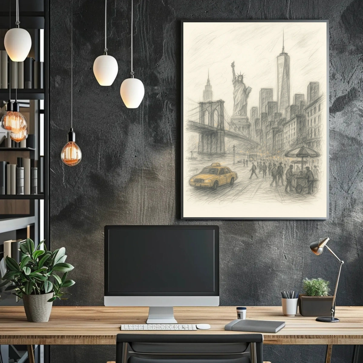 New York City Sketch Poster Iconic Landmarks Home Decor