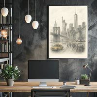 New York City Sketch Poster Iconic Landmarks Home Decor