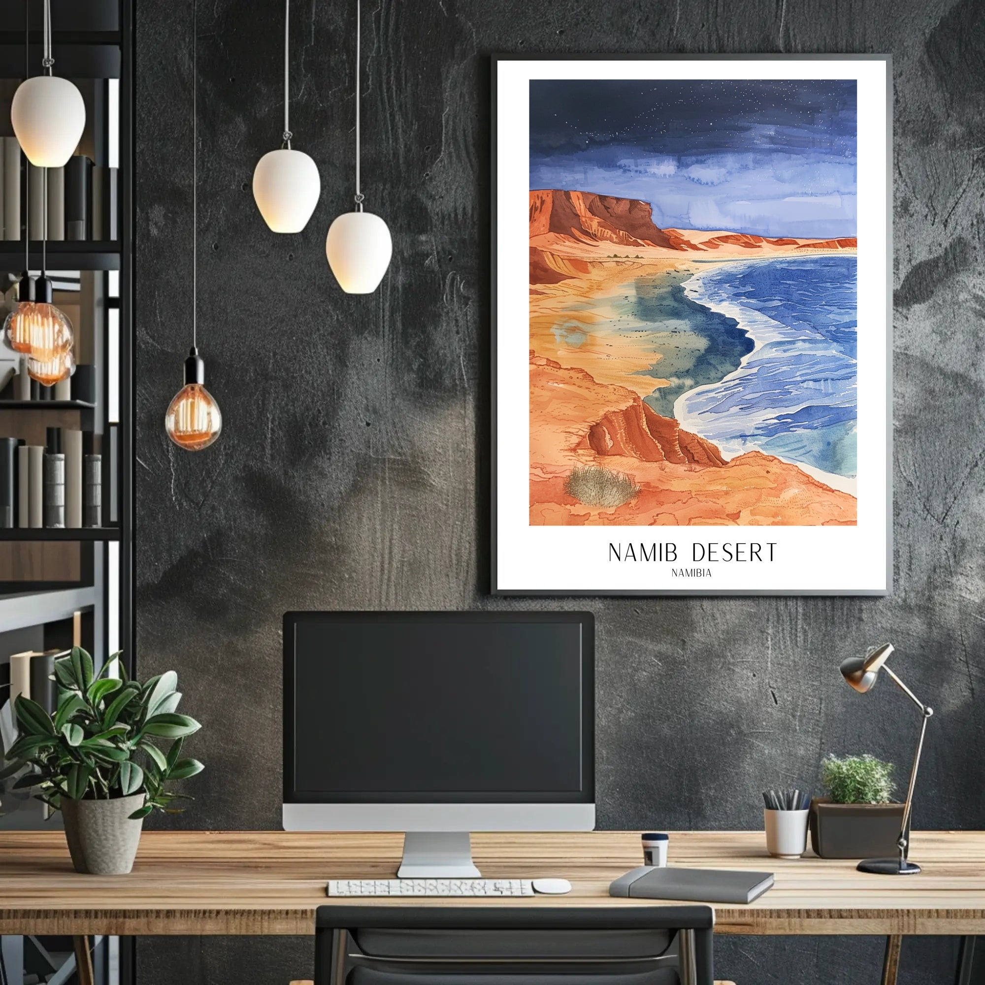 Namib Desert Night Sky Watercolor Travel Poster PosterGoat