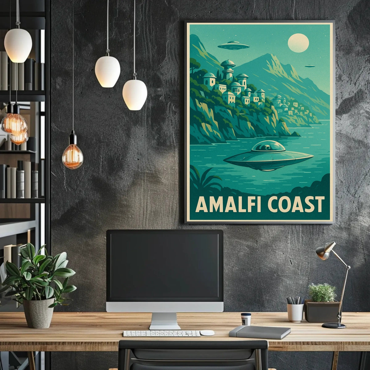 Amalfi Coast Futuristic Fantasy Poster