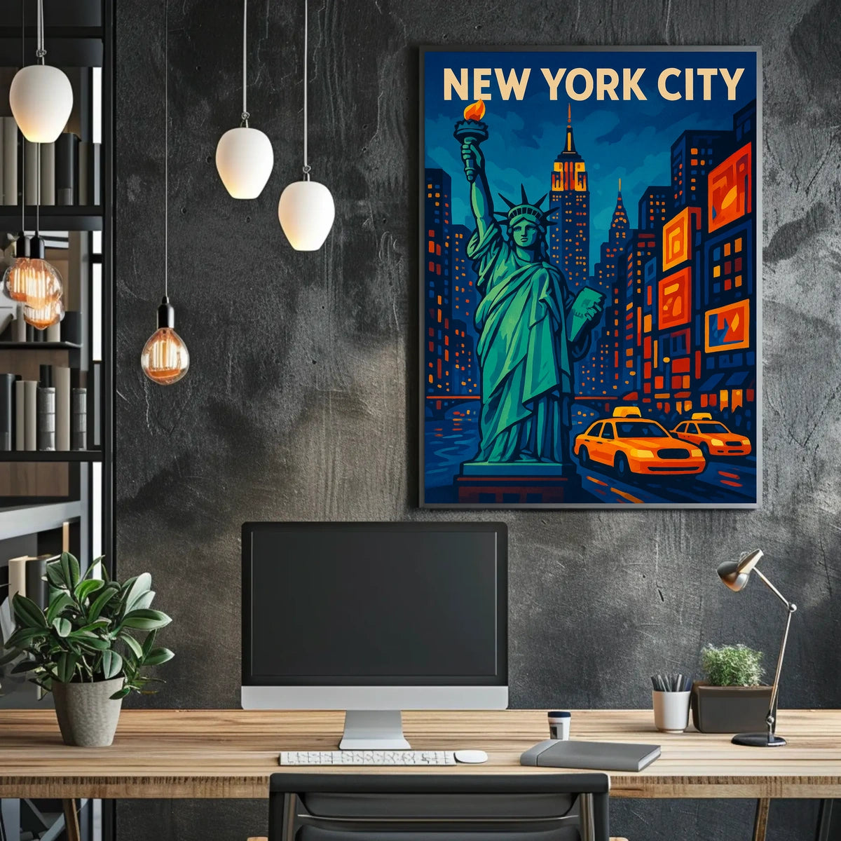 New York City Nights Poster Neon Skyline Wall Art Decor