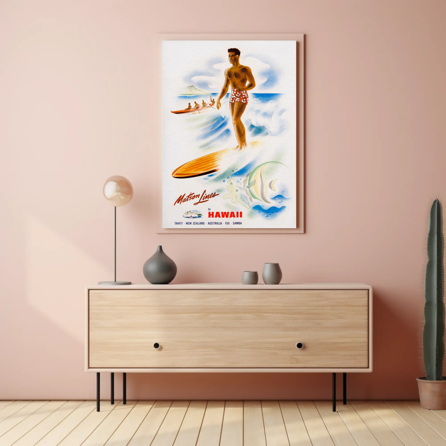 Hawaii Surfer Matson Lines Tropical Travel Poster