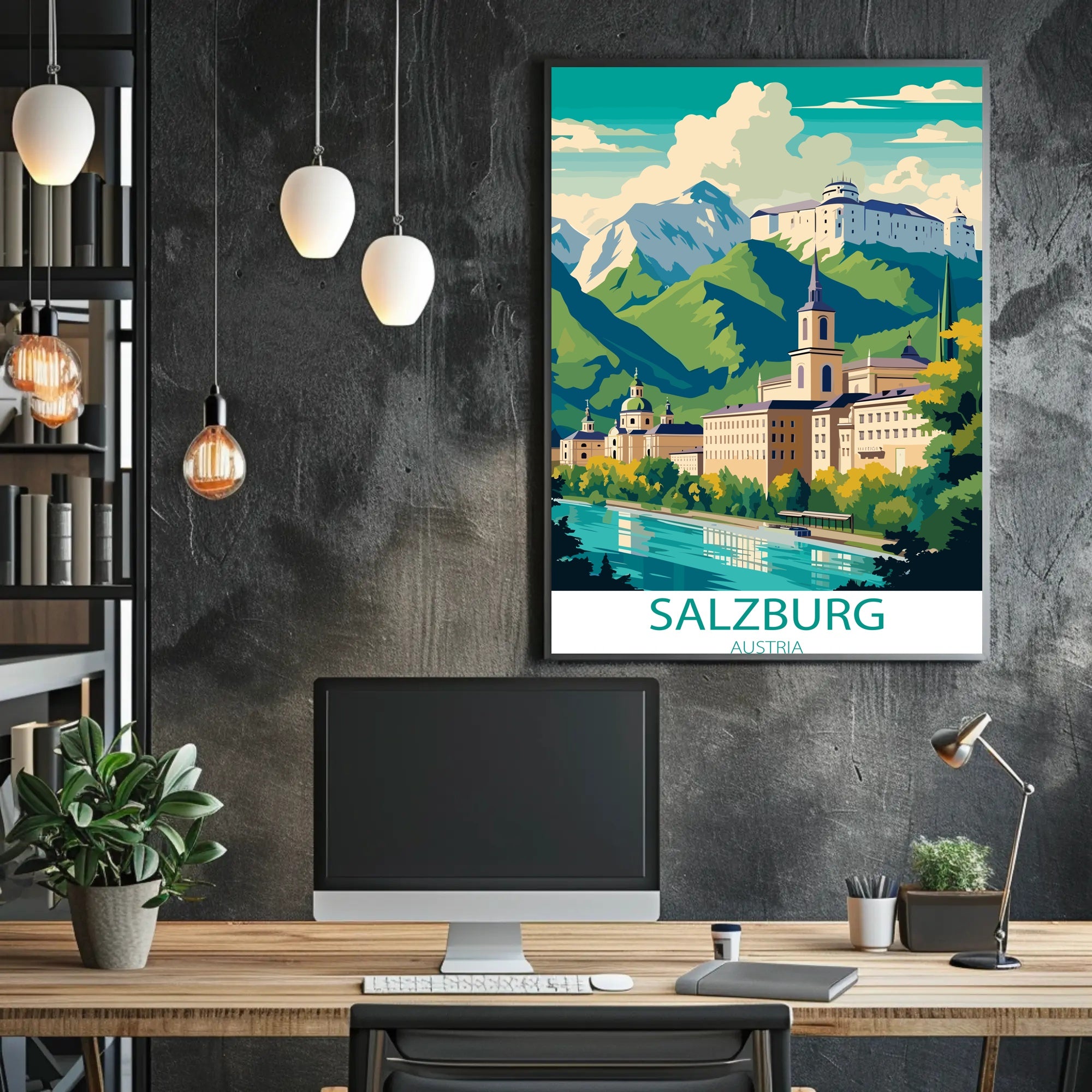 Salzburg Cityscape with Vibrant Artistic Interpretation Travel Poster