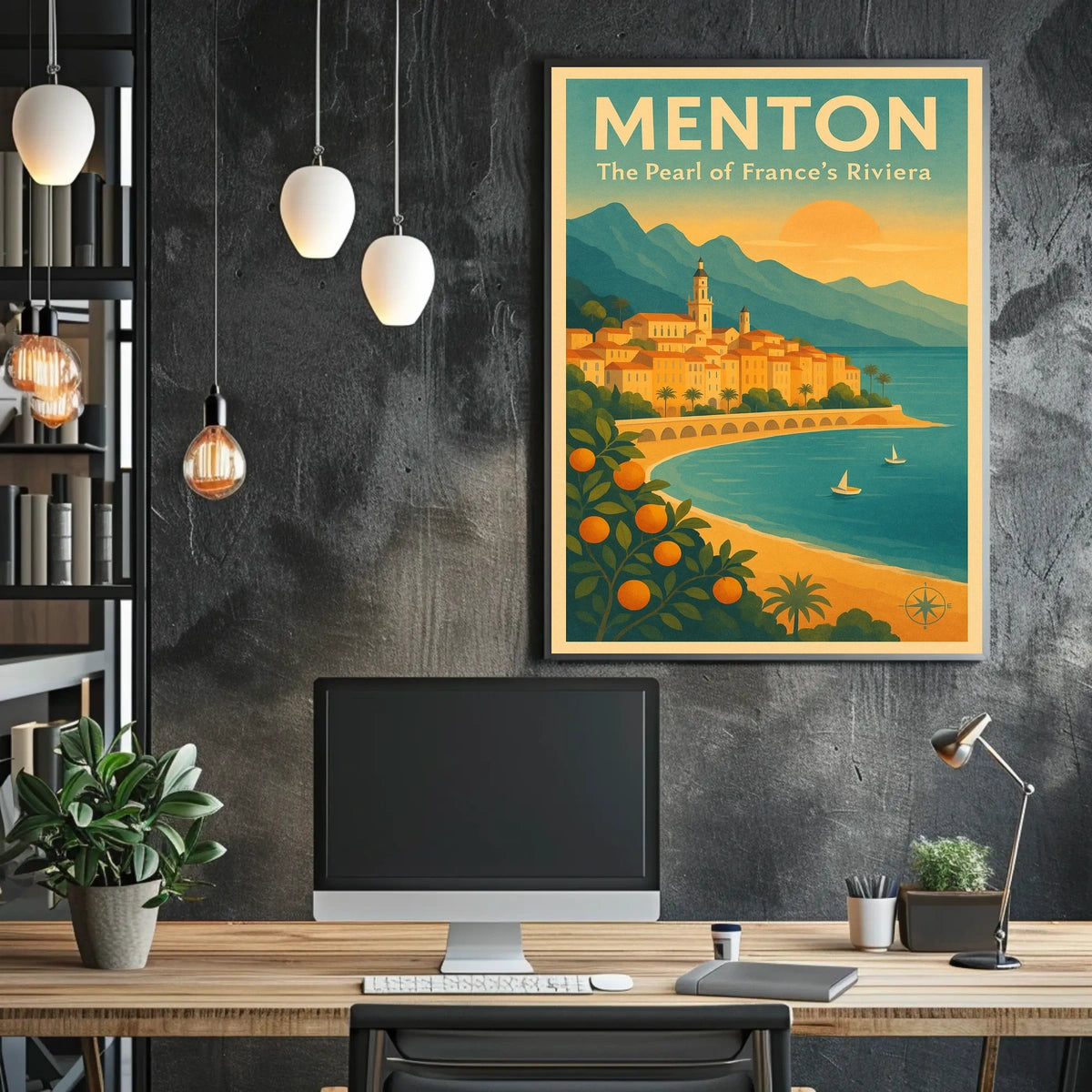 Menton Riviera Vintage Travel Poster: Sunset Serenity