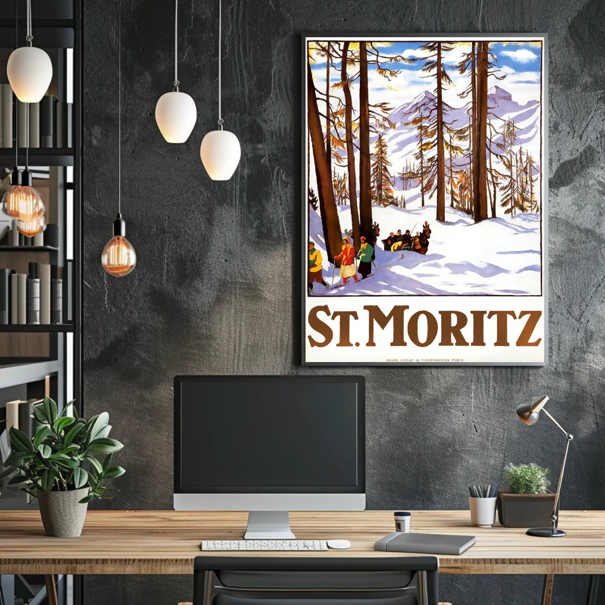 Vintage Alpine Travel Poster: St. Moritz Winter Wonderland PosterGoat